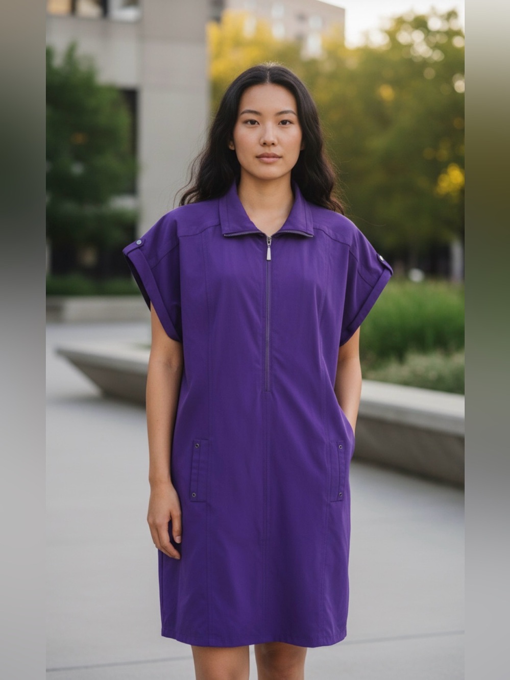 Peck Peck Weekend Women's Large Purple 1/4 Zip Shirt Midi Dress Stretch READ!